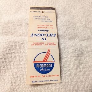 Vintage 1960s Piedmont Airlines Fly Airplane Travel Advertising Matchbook Cover